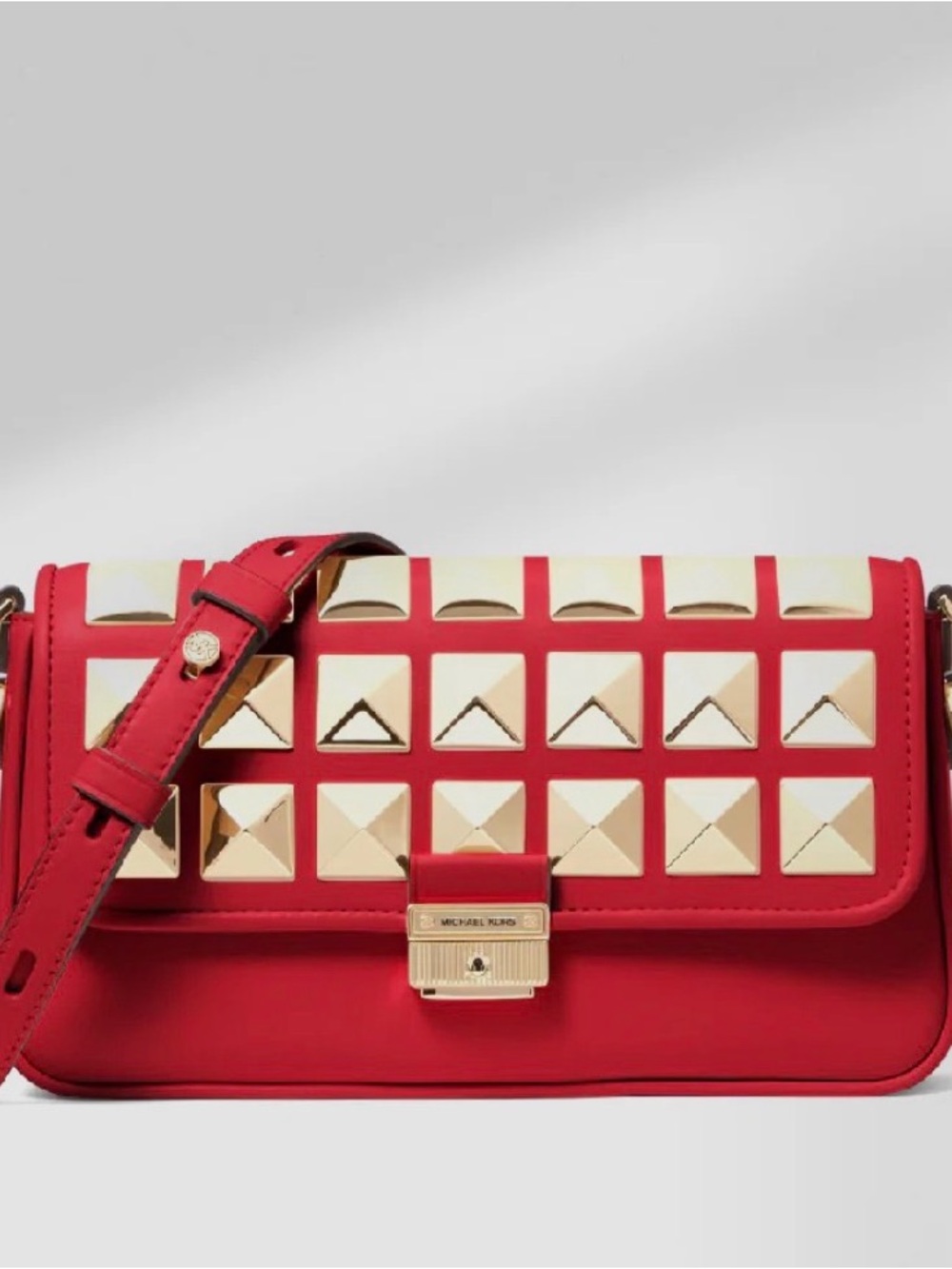 Michael Kors Bradshaw Studded Leather Shoulder Bag in Crimson